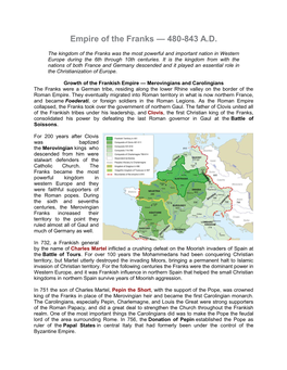 Empire of the Franks — 480-843 A.D