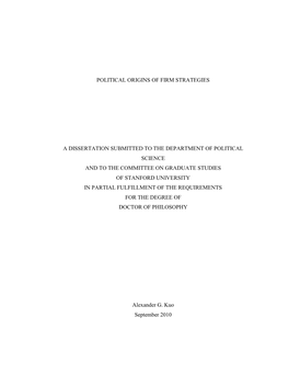 Political Origins of Firm Strategies a Dissertation