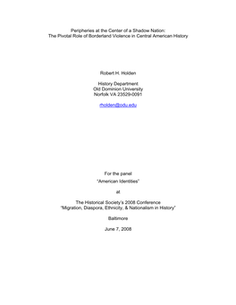 Peripheries at the Center of a Shadow Nation: the Pivotal Role of Borderland Violence in Central American History