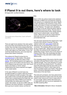 If Planet 9 Is out There, Here's Where to Look 30 August 2021, by Brian Koberlein