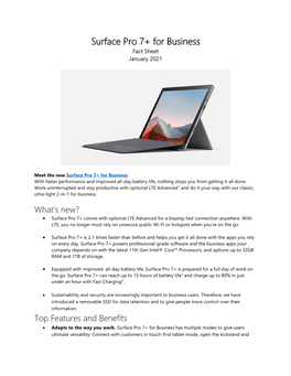Surface Pro 7+ for Business Fact Sheet January 2021