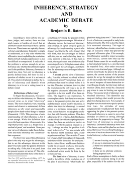 INHERENCY, STRATEGY and ACADEMIC DEBATE by Benjamin R