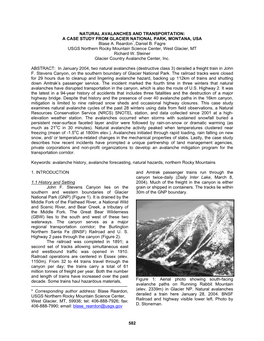 NATURAL AVALANCHES and TRANSPORTATION: a CASE STUDY from GLACIER NATIONAL PARK, MONTANA, USA Blase A