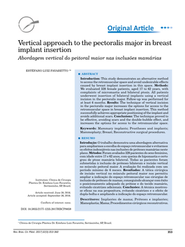 Original Article Vertical Approach to the Pectoralis Major in Breast Implant Insertion Abordagem Vertical Do Peitoral Maior Nas Inclusões Mamárias