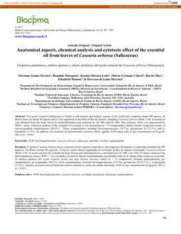 Anatomical Aspects, Chemical Analysis and Cytotoxic Effect of the Essential Oil from Leaves of Casearia Arborea (Salicaceae)