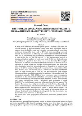 Research Paper LIFE- FORM and GEOGRAPHICAL DISTRIBUTION of PLANTS in ALONG ALTITUDINAL GRADIENT in SOUTH- WEST SAUDI ARABIA