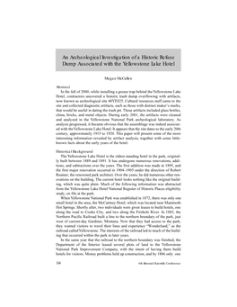 An Archeological Investigation of a Historic Refuse Dump Associated with the Yellowstone Lake Hotel