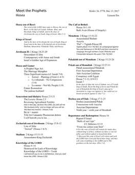 Meet the Prophets Kislev 26, 5778; Dec 13, 2017 Hosea Lesson Six