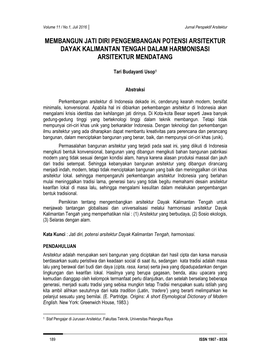 Membangun Jati Diri Pengembangan Potensi Arsitektur Dayak Kalimantan Tengah Dalam Harmonisasi Arsitektur Mendatang