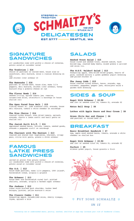 Signature Sandwiches Famous Latke Press Sandwiches Salads Sides & Soup Breakfast