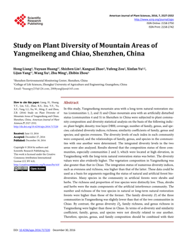 Study on Plant Diversity of Mountain Areas of Yangmeikeng and Chiao, Shenzhen, China