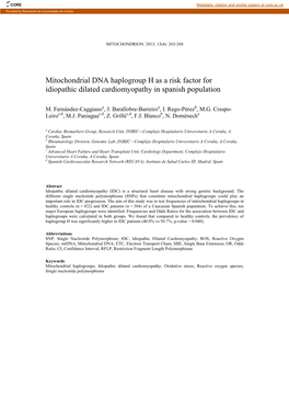 Mitochondrial DNA Haplogroup H As a Risk Factor for Idiopathic Dilated Cardiomyopathy in Spanish Population