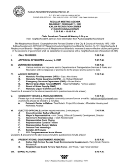 Kailua Neighborhood Board No. 31 Regular Meeting Agenda Thursday, February 1, 2007 Page 2