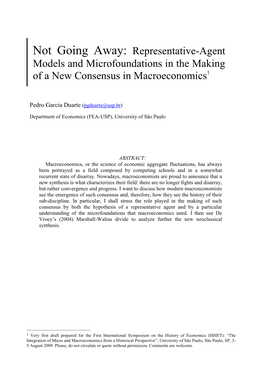 Not Going Away: Representative-Agent Models and Microfoundations in the Making of a New Consensus in Macroeconomics1
