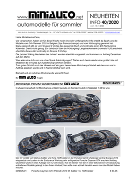 NEUHEITEN INFO 40/2020 Vom 13.11.2020 ______Mini Auto A