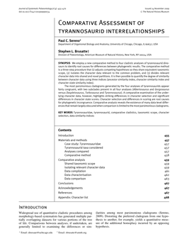 Comparative Assessment of Tyrannosaurid Interrelationships