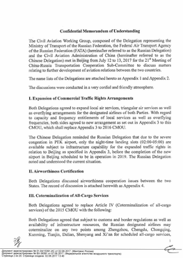 Confidential Memorandum of Understanding the Civil Aviation Working Group, Composed of the Delegation Representing the Ministry