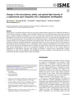 Changes in the Transcriptome, Ploidy, and Optimal Light Intensity of a Cryptomonad Upon Integration Into a Kleptoplastic Dinoﬂagellate