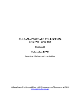 ALABAMA POSTCARD COLLECTION, Circa 1900 - Circa 2000