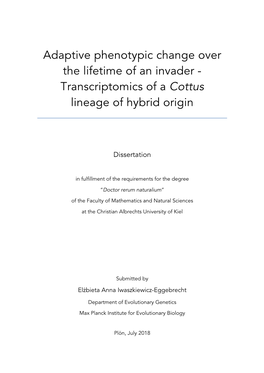 Transcriptomics of a Cottus Lineage of Hybrid Origin