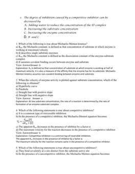 1. Which of the Following Is True About Michaelis-Menten Kinetics?