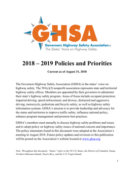 2018 – 2019 Policies and Priorities