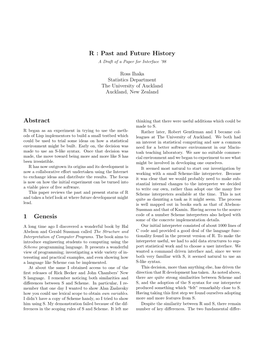 R : Past and Future History Abstract 1 Genesis