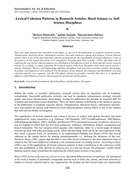 Lexical Cohesion Patterns in Research Articles: Hard Science Vs