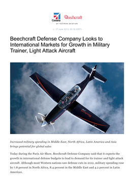 Beechcraft Defense Company Looks to International Markets for Growth in Military Trainer, Light Attack Aircraft