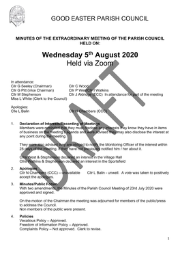 Wednesday 5Th August 2020 Held Via Zoom