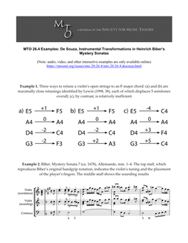 MTO 26.4 Examples: De Souza, Instrumental Transformations in Heinrich Biber’S Mystery Sonatas