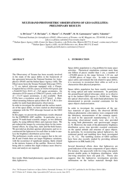 Multi-Band Photometric Observations of Geo Satellites: Preliminary Results