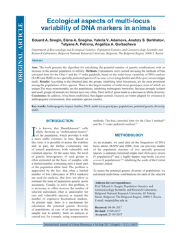 Ecological Aspects of Multi-Locus Variability of DNA Markers in Animals