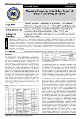 Managing Insurgency in North East Region of India: a Case Study of Tripura