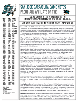 San Jose Barracuda Game Notes