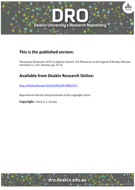 This Is the Published Version: Available from Deakin Research