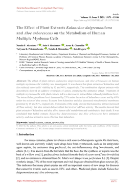 The Effect of Plant Extracts Kalanchoe Daigremontiana and Aloe Arborescens on the Metabolism of Human Multiple Myeloma Cells