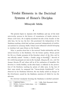 Tendai Elements in the Doctrinal Systems of Honen's Disciples