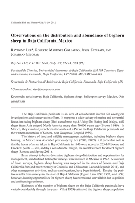 Observations on the Distribution and Abundance of Bighorn Sheep in Baja California, Mexico