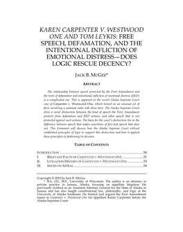 Karen Carpenter V. Westwood One and Tom Leykis: Free Speech, Defamation, and the Intentional Infliction of Emotional Distressâ