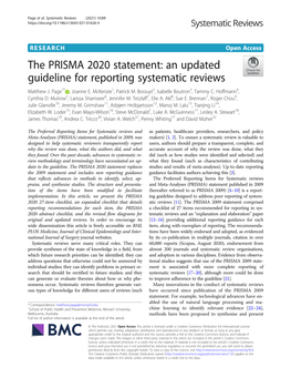 The PRISMA 2020 Statement: an Updated Guideline for Reporting Systematic Reviews Matthew J