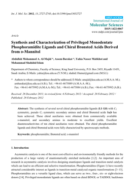 Synthesis and Characterization of Privileged Monodentate Phosphoramidite Ligands and Chiral Brønsted Acids Derived from D-Mannitol