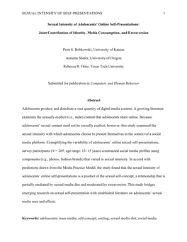 SEXUAL INTENSITY of SELF-PRESENTATIONS 1 Sexual