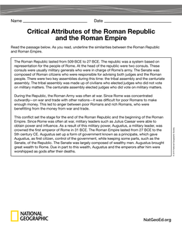 Critical Attributes of the Roman Republic and the Roman Empire Read the Passage Below