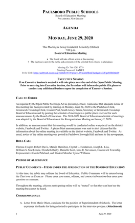 PAULSBORO PUBLIC SCHOOLS Board of Education Meeting PAULSBORO, NEW JERSEY