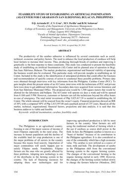 Feasibility Study of Establishing an Artificial Insemination (Ai) Center for Carabaos in San Ildefonso, Bulacan, Philippines