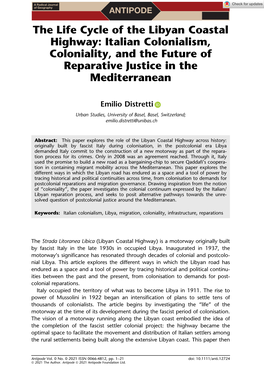 The Life Cycle of the Libyan Coastal Highway: Italian Colonialism, Coloniality, and the Future of Reparative Justice in the Mediterranean