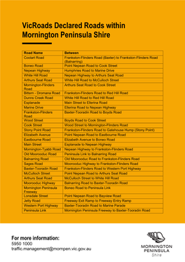 Vicroads Declared Roads Within Mornington Peninsula Shire