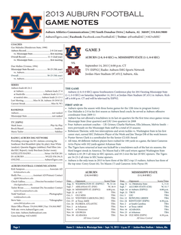2013 Auburn Football Game Notes