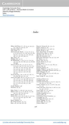 Cambridge University Press 978-1-108-47766-6 — Norman Mailer in Context Edited by Maggie Mckinley Index More Information
